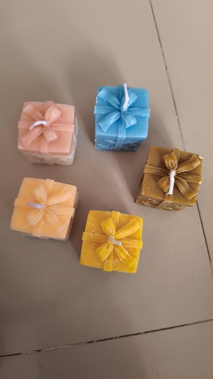 Wax Gift Shape Candle for Home Decor | Aromatic Fragrance Candles | Pillar Candles ( 5 pcs , Multicolor)